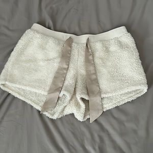 Cream fuzzy sleep shorts